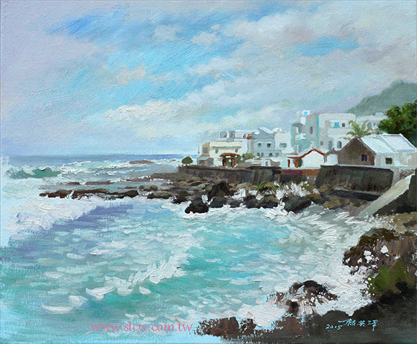 Wanlitong Morning Waves in Kenting_Taiwan_Painted by Lai Ying-Tse_萬里桐油畫_賴英澤 繪